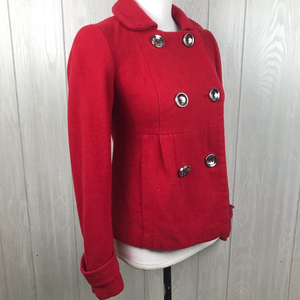 Michael Kors Solid Red Wool Button Front Lined Jacket